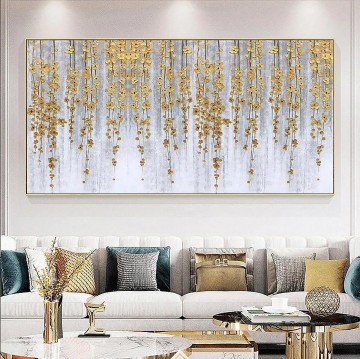 decoration decor group panels decorative Painting - Gold Flowers by Palette Knife wall decor texture